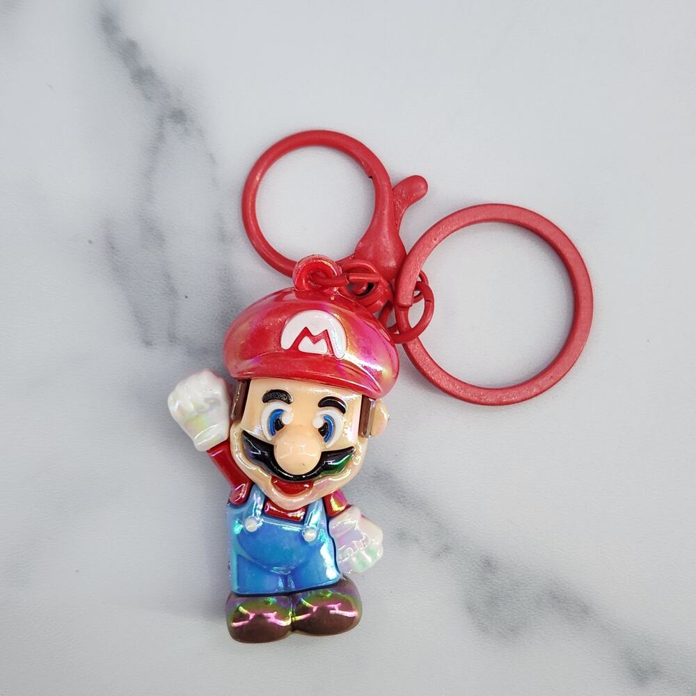 *NEW* Mario! Super Mario 3D Figure Keychain Bag Charm Iridescent Red & Blue